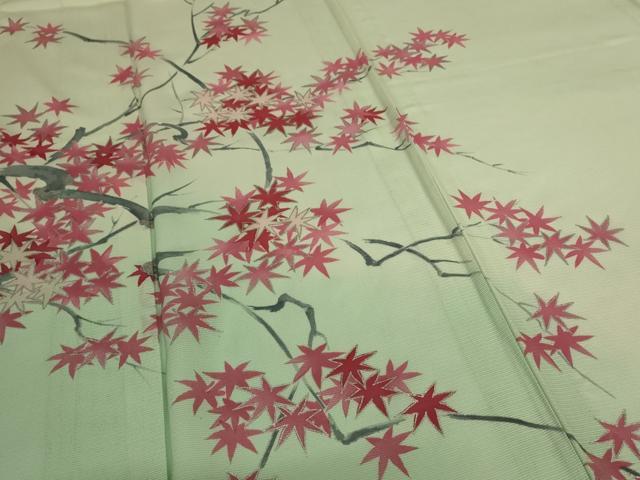 平和屋着物＊夏物 訪問着 絽 手描き 楓文 暈し染め 銀彩 正絹 逸品 AABI6581jd