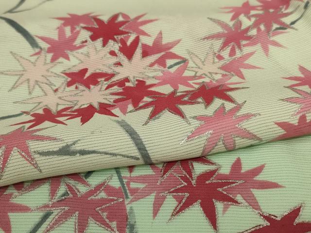 平和屋着物＊夏物 訪問着 絽 手描き 楓文 暈し染め 銀彩 正絹 逸品 AABI6581jd