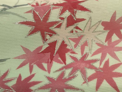 平和屋着物＊夏物 訪問着 絽 手描き 楓文 暈し染め 銀彩 正絹 逸品 AABI6581jd