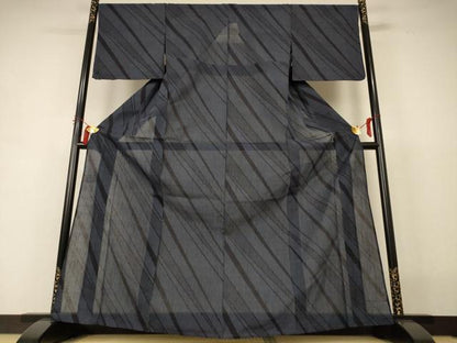 平和屋着物＊夏物 結城紬 夏結城 100亀甲 斜縞 正絹 逸品 AABI6582jd