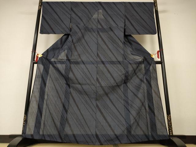 平和屋着物＊夏物 結城紬 夏結城 100亀甲 斜縞 正絹 逸品 AABI6582jd