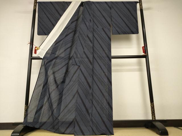 平和屋着物＊夏物 結城紬 夏結城 100亀甲 斜縞 正絹 逸品 AABI6582jd
