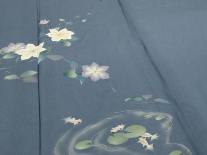平和屋着物＊夏物　訪問着　絽　手描き　草花文　金魚　正絹　逸品　AABI6585jd