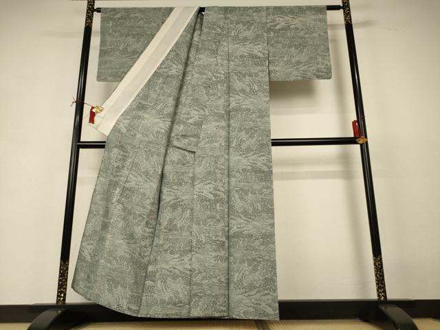平和屋着物＊夏物 小紋 紗紬 風景文 正絹 逸品 AABI6599jd