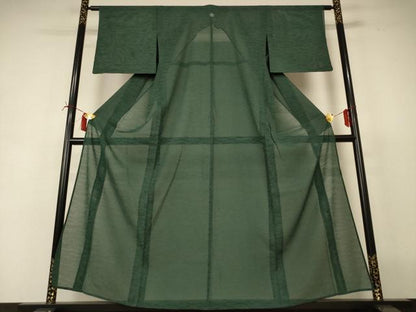 平和屋着物＊夏物 色無地 絽 芝花紋紗 木賊色 正絹 逸品 AABI6603jd