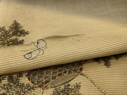 平和屋着物＊夏物　アンティーク　大正ロマン　黒留袖　絽　駒刺繍　風景文　暈し染め　正絹　逸品　AABI6606jd