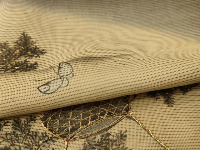平和屋着物＊夏物　アンティーク　大正ロマン　黒留袖　絽　駒刺繍　風景文　暈し染め　正絹　逸品　AABI6606jd