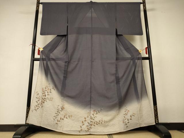 平和屋着物＊夏物　訪問着　紗　草花文　暈し染め　正絹　逸品　AABI6609jd