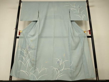 平和屋着物＊夏物　訪問着　絽　手描き　草花文　銀彩　正絹　逸品　AABI6610jd