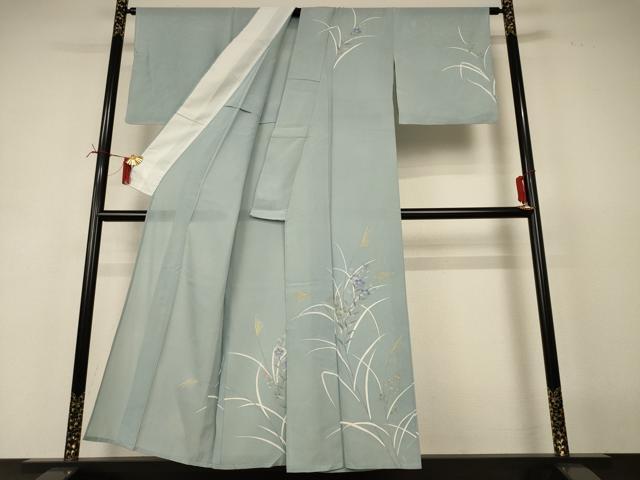 平和屋着物＊夏物　訪問着　絽　手描き　草花文　銀彩　正絹　逸品　AABI6610jd