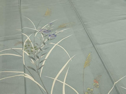 平和屋着物＊夏物　訪問着　絽　手描き　草花文　銀彩　正絹　逸品　AABI6610jd