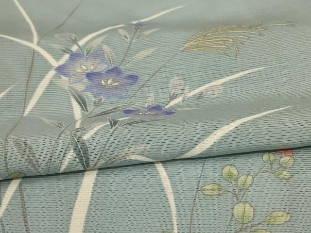 平和屋着物＊夏物　訪問着　絽　手描き　草花文　銀彩　正絹　逸品　AABI6610jd