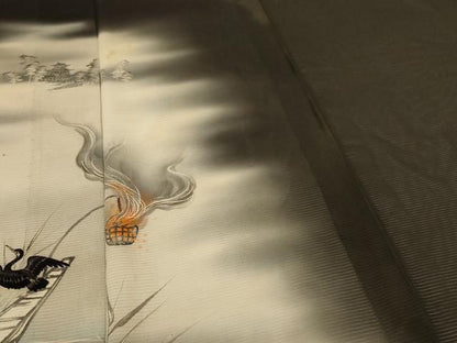 平和屋着物＊夏物 アンティーク 大正ロマン 黒留袖 絽 刺繍 鵜飼 暈し染め 正絹 逸品 AABI6611jd
