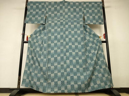 平和屋着物＊夏物　小紋　絽　市松文様　正絹　逸品　AABI6613jd
