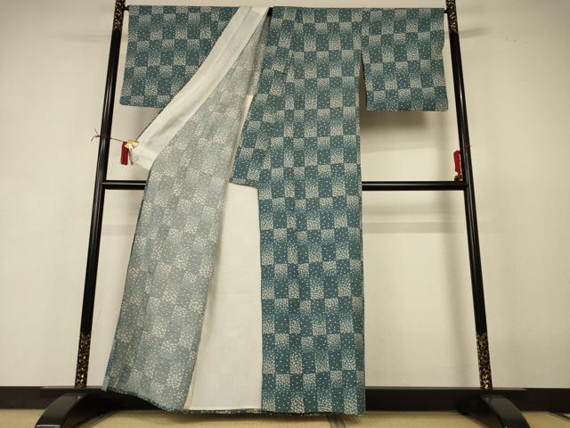 平和屋着物＊夏物　小紋　絽　市松文様　正絹　逸品　AABI6613jd