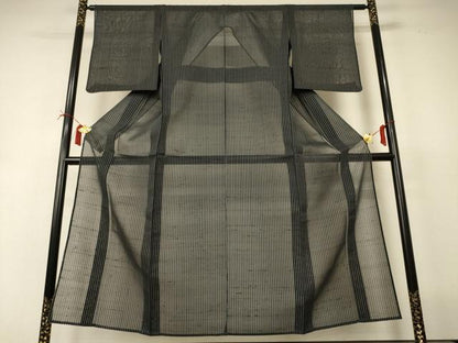 平和屋着物＊夏物 紗紬 縞 正絹 逸品 AABI6621jd