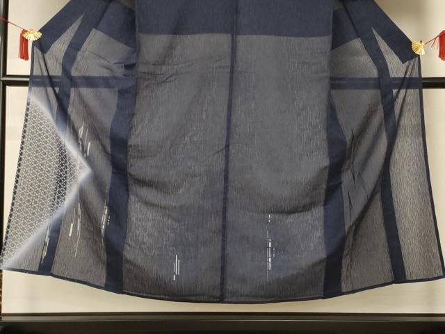 平和屋着物＊夏物 男性 訪問着 縦絽 幾何学文様 キングサイズ 正絹 逸品 AABI6628jd