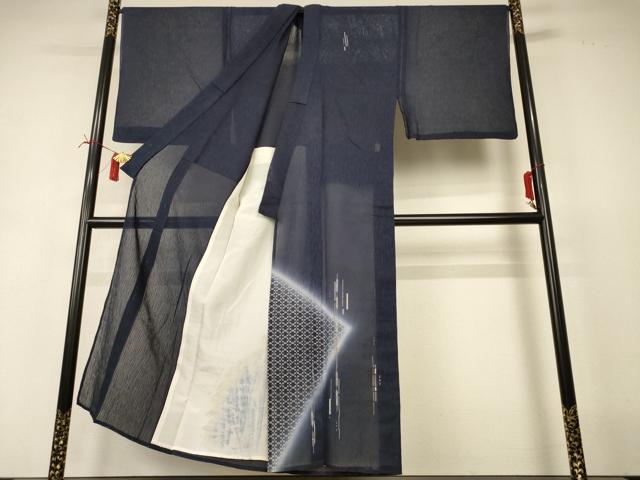 平和屋着物＊夏物 男性 訪問着 縦絽 幾何学文様 キングサイズ 正絹 逸品 AABI6628jd