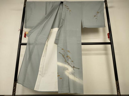 平和屋着物＊夏物 男性 訪問着 縦絽 蔦の葉文 暈し染め 金彩 キングサイズ 正絹 逸品 AABI6629jd