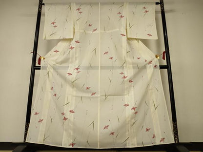 平和屋着物＊夏物 小紋 絽 草花文 暈し染め 洗える着物 AABI6630jd