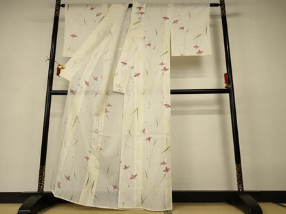 平和屋着物＊夏物 小紋 絽 草花文 暈し染め 洗える着物 AABI6630jd