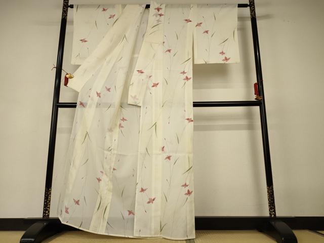 平和屋着物＊夏物 小紋 絽 草花文 暈し染め 洗える着物 AABI6630jd