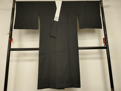 平和屋着物＊夏物 長襦袢 市松地紋 黒色 正絹 逸品 AABI6635jd