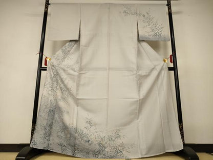 平和屋着物＊夏物　訪問着　絽　駒刺繍　流水草花文　金彩　正絹　逸品　AABI6639jd