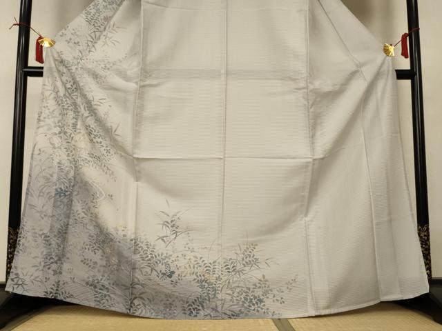 平和屋着物＊夏物　訪問着　絽　駒刺繍　流水草花文　金彩　正絹　逸品　AABI6639jd