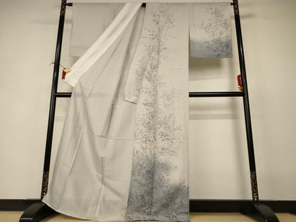 平和屋着物＊夏物　訪問着　絽　駒刺繍　流水草花文　金彩　正絹　逸品　AABI6639jd