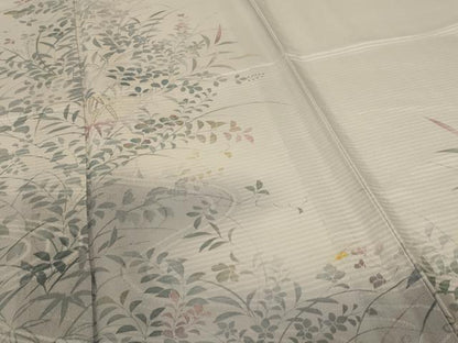 平和屋着物＊夏物　訪問着　絽　駒刺繍　流水草花文　金彩　正絹　逸品　AABI6639jd