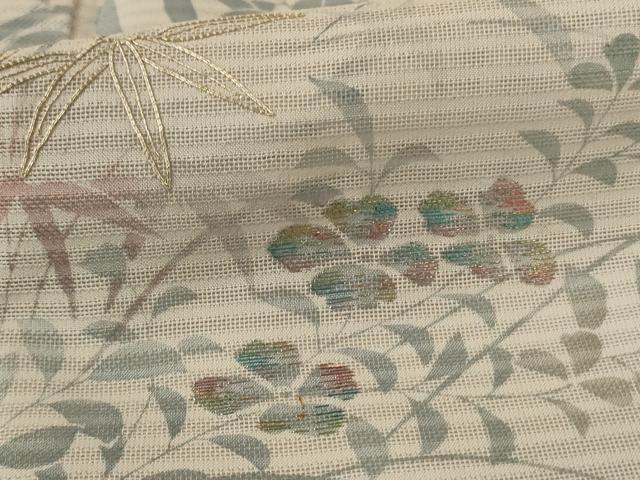 平和屋着物＊夏物　訪問着　絽　駒刺繍　流水草花文　金彩　正絹　逸品　AABI6639jd