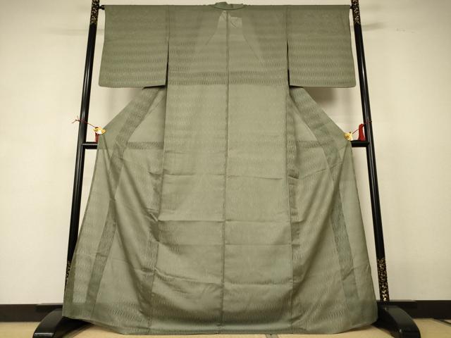 平和屋着物＊夏物 色無地 菱紋紗 鶸茶色 正絹 逸品 AABI6652jd