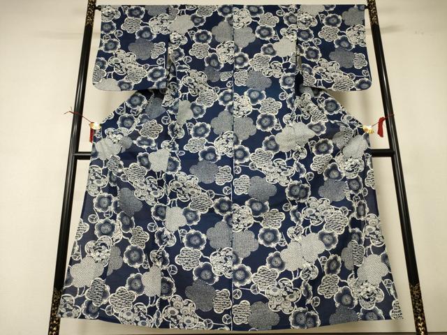 平和屋着物＊夏物 小紋 無形文化財長板藍染 綿絽 草花文 綿 AABI6654jd