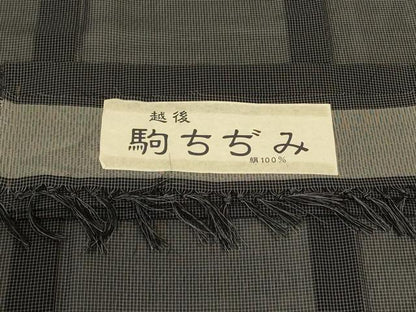 平和屋着物＊夏物 男性 越後駒ちぢみ 格子 反端付き 正絹 逸品 未使用 AABI6663jd