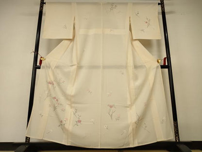 平和屋着物＊夏物 訪問着 絽 草花文 銀彩 正絹 逸品 AABI6664jd