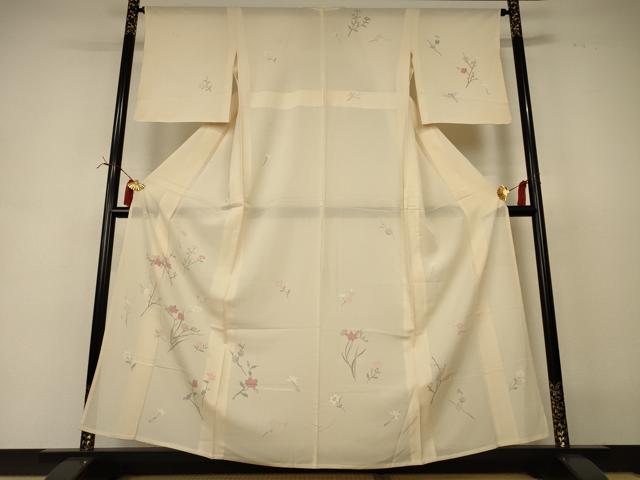 平和屋着物＊夏物 訪問着 絽 草花文 銀彩 正絹 逸品 AABI6664jd