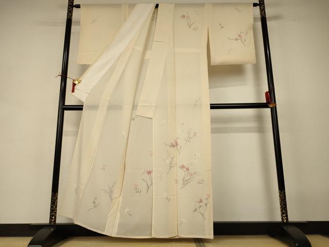 平和屋着物＊夏物 訪問着 絽 草花文 銀彩 正絹 逸品 AABI6664jd