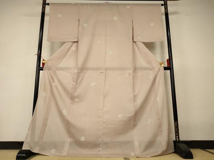 平和屋着物＊夏物　小紋　絽　舞花文　ロング丈　正絹　逸品　AABI6665jd