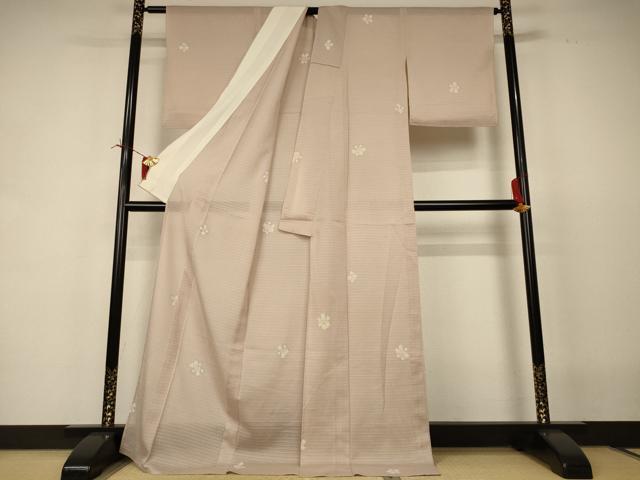平和屋着物＊夏物　小紋　絽　舞花文　ロング丈　正絹　逸品　AABI6665jd