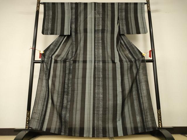 平和屋着物＊夏物　紗紬　縞　正絹　逸品　AABI6668jd