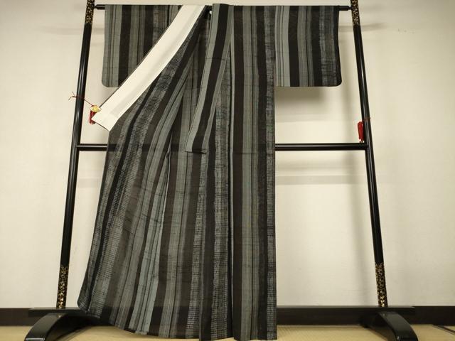 平和屋着物＊夏物　紗紬　縞　正絹　逸品　AABI6668jd