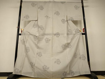 平和屋着物＊夏物　結城紬　夏結城　亀甲絣　草花文　正絹　逸品　AABI6669jd