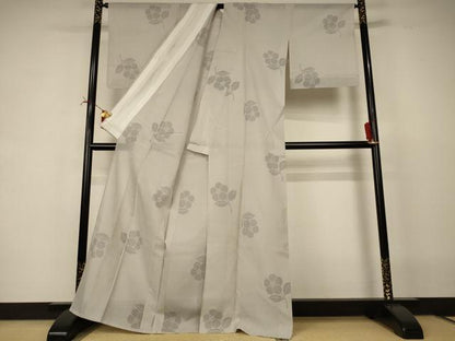 平和屋着物＊夏物　結城紬　夏結城　亀甲絣　草花文　正絹　逸品　AABI6669jd