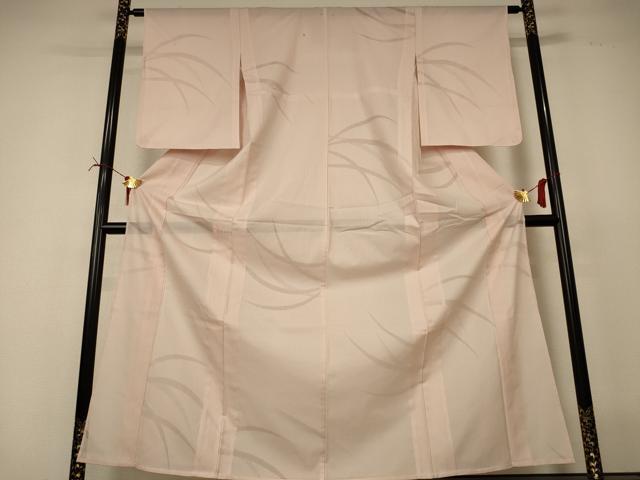 平和屋着物＊夏物　色無地　縦絽　芝紋紗　白茶色　正絹　逸品　AABI6670jd