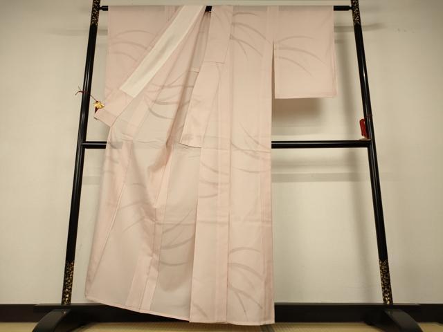 平和屋着物＊夏物　色無地　縦絽　芝紋紗　白茶色　正絹　逸品　AABI6670jd