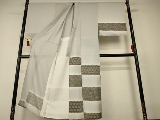 平和屋着物＊夏物　男性　訪問着　縦絽　吉祥文　暈し染め　金彩　キングサイズ　正絹　逸品　AABI6680jd