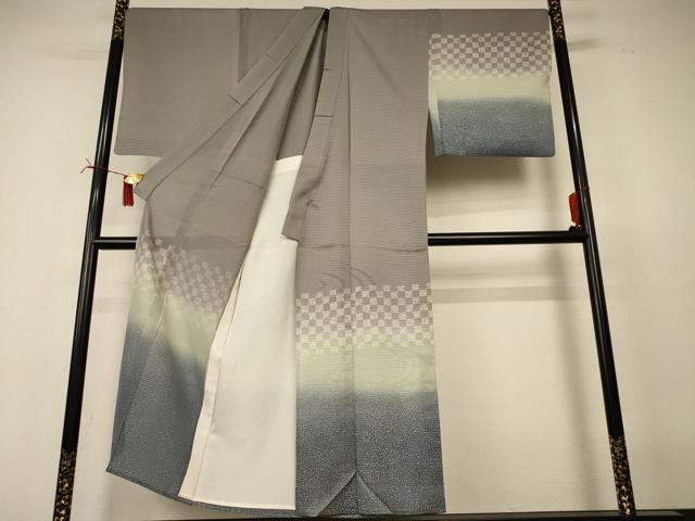 平和屋着物＊夏物　男性　訪問着　絽　市松霞文　キングサイズ　正絹　逸品　AABI6681jd