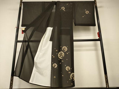 平和屋着物＊夏物　男性　訪問着　絽　立波丸文　金彩　キングサイズ　正絹　逸品　AABI6682jd