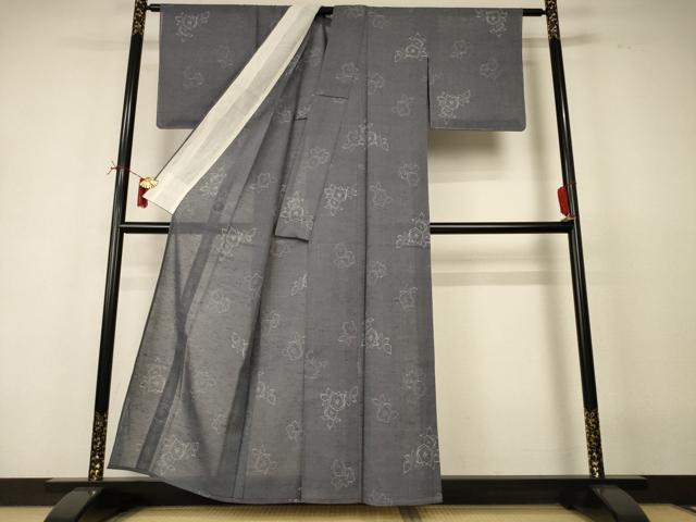 平和屋着物＊夏物　紗紬　草花文　正絹　逸品　AABI6684jd